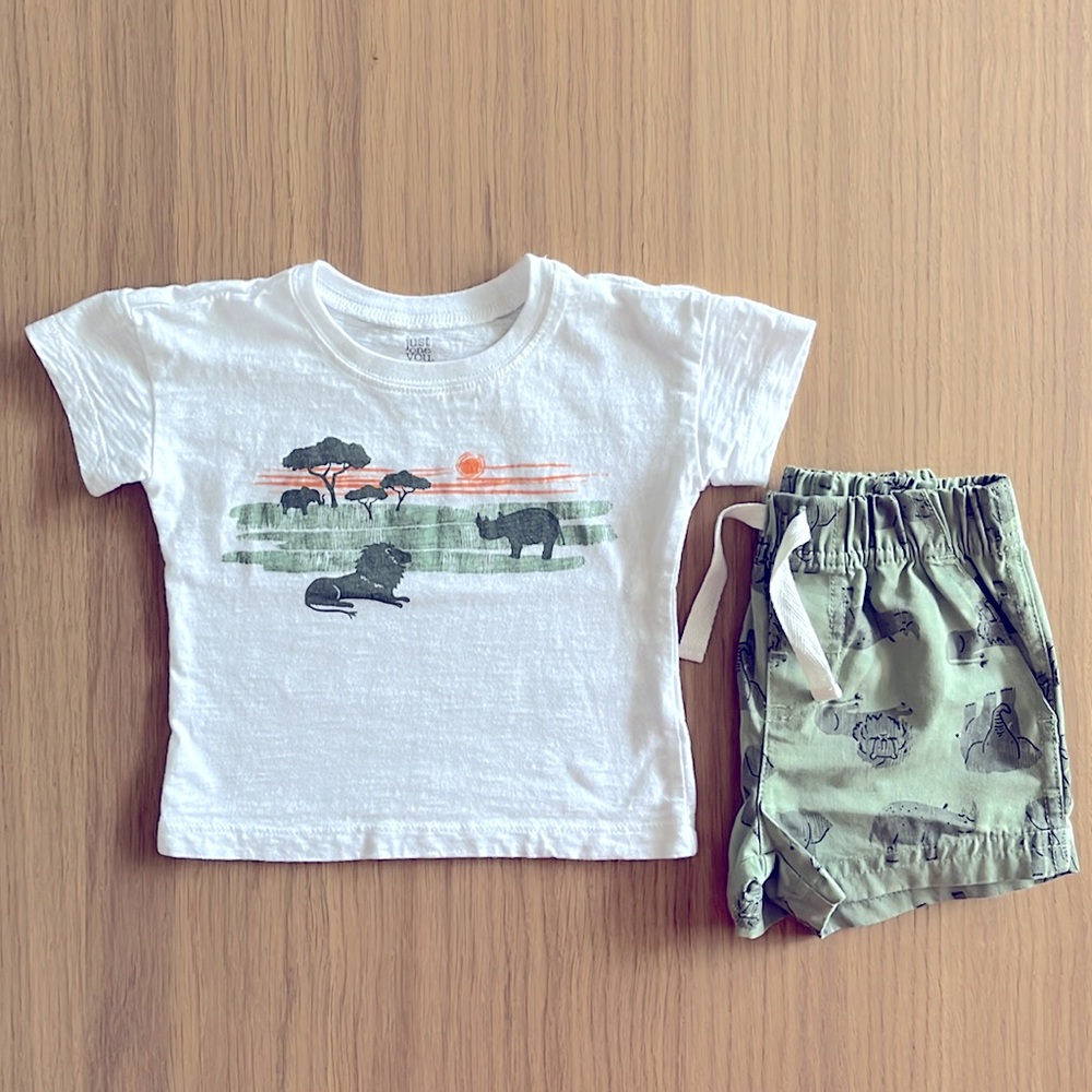 Carter’s, 2 pcs cotton baby set, Safari, wild animals, jungle theme, 0-6 months